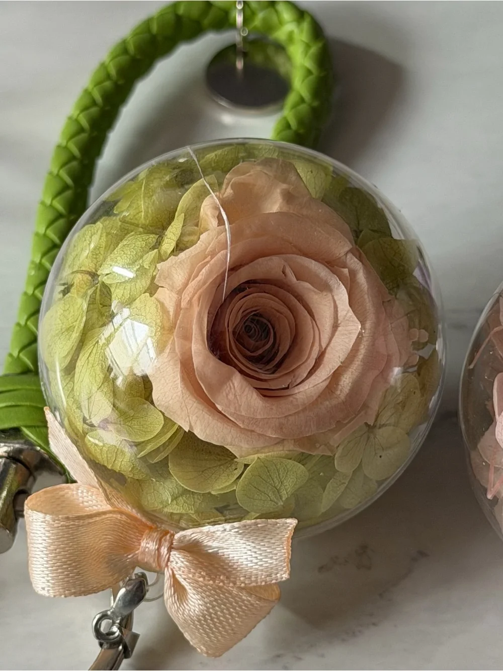 Preserved Rose Dome Keychain - Pink and Peach